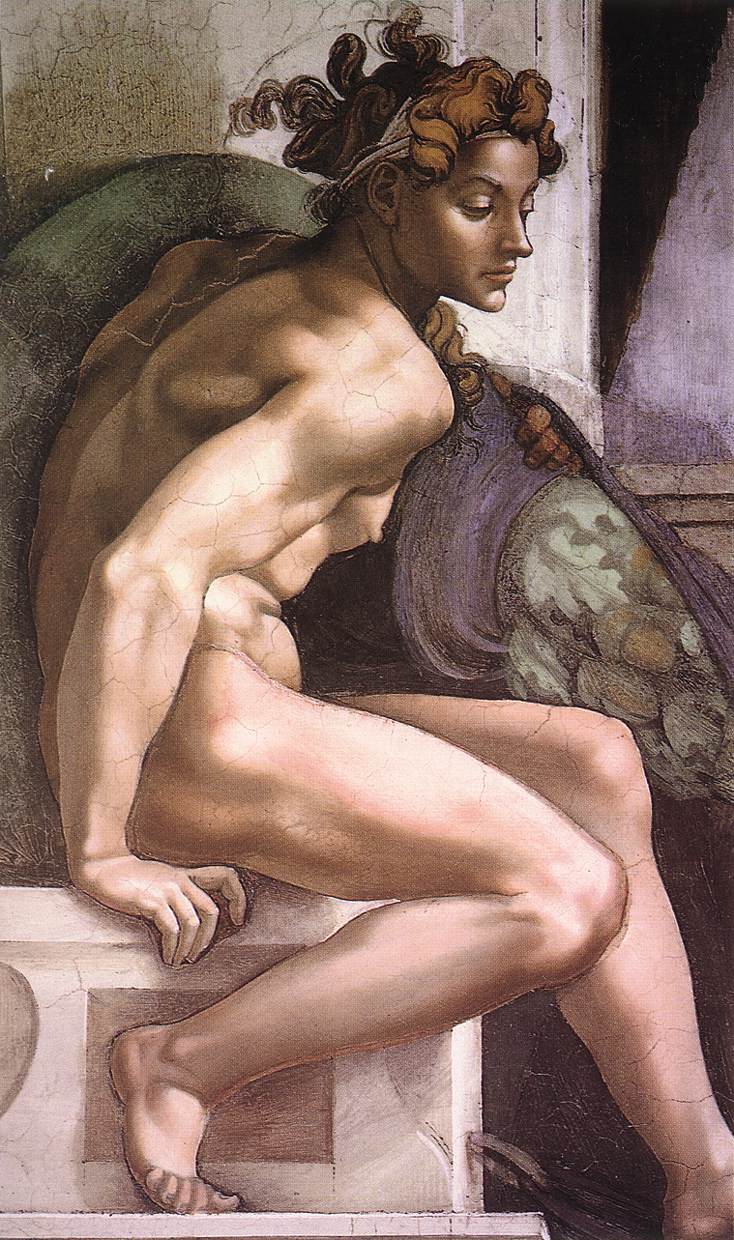Michelangelo Buonarroti, Ignudo, Sistine Chapel Ceiling (1508–1512)