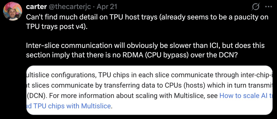 My question about TPUs making use of RDMA